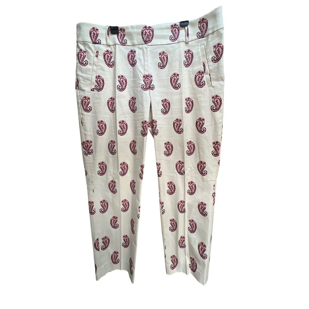 Ann Taylor Loft Marisa Ankle Pants Womens 12 Ivory Burgundy Paisley Trousers